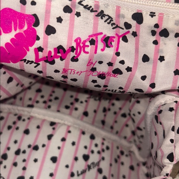 Betsey Johnson Gold and Pink Lip Print Backpack - Picture 6 of 9
